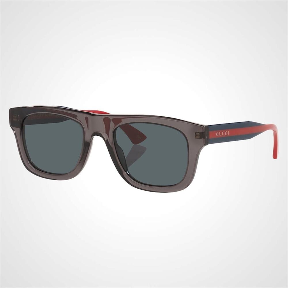 New GUCCI Sunglasses Mens 52mm Grey Square Rectangle Aviator Red Blue Web Arm - Picture 1 of 6